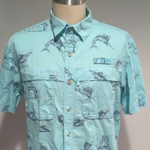Izod Light Blue Graphic Button Down Shirt "Seas The day"